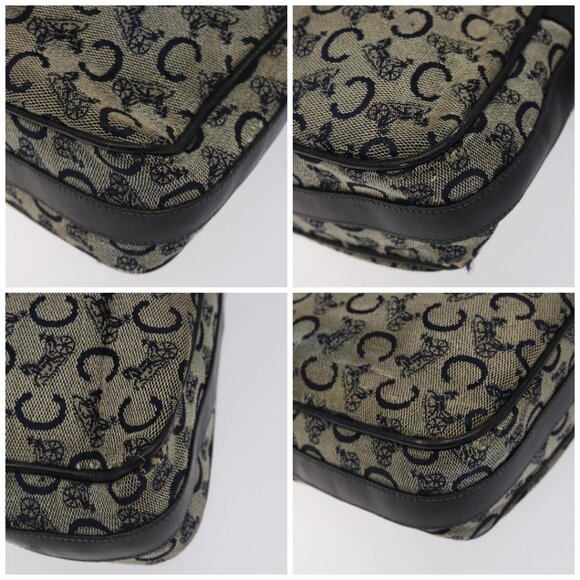 CELINE C Sulky Shoulder Bag Canvas Navy Gold - Picture 16 of 16